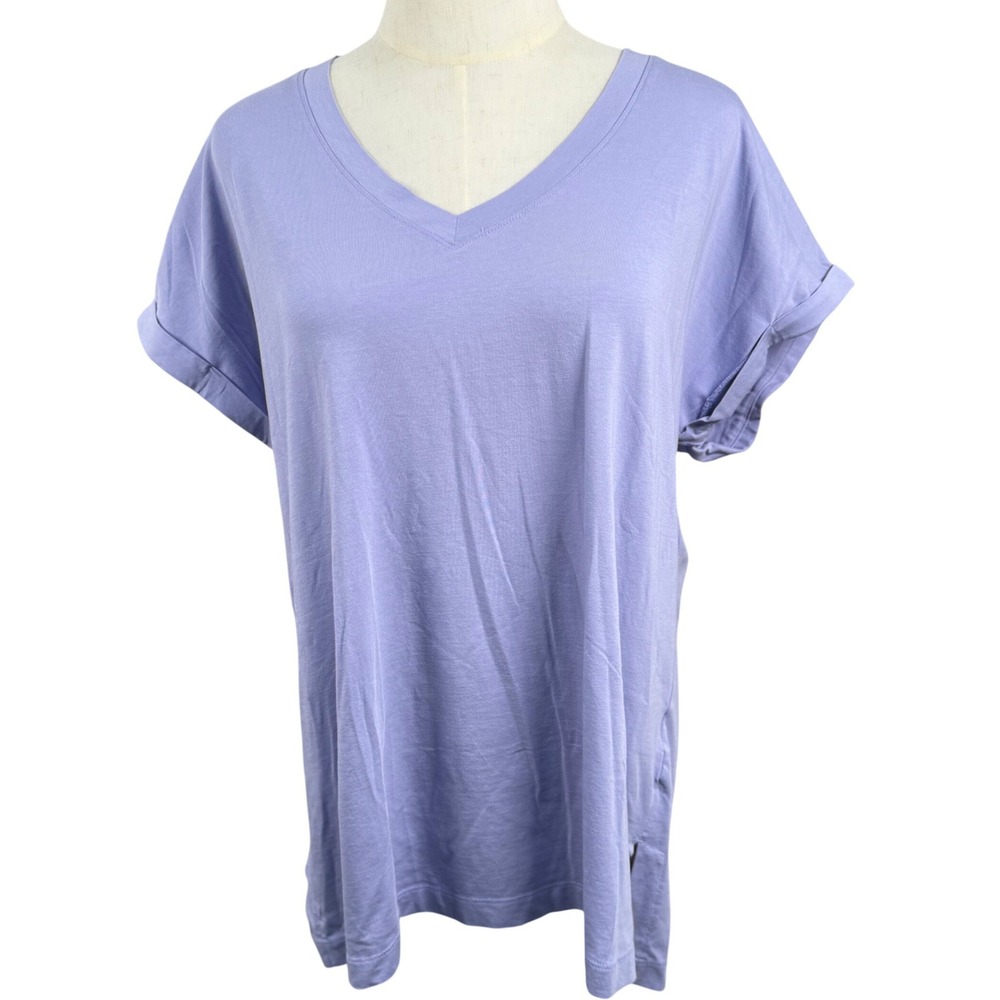 Banana Republic Womens L Periwinkle Purple V-Neck Cuffed SS T-Shirt Mall Pastel